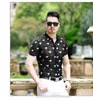 Men's Casual Shirts Hollow Men Out Velvet Shirt Man Summer Short Sleeve Mesh Silk Fashion Sexy Floral Print Thin Transparent Tops