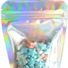 100pcs lot Resealable Stand Up Zipper Bags Aluminum Foil Pouch Plastic Holographic Smell Proof Bag Food Storage Packaging