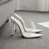 Летние острые Peep Toe Женские сандалии прозрачные штриховые высокие каблуки белые ясные женщины тапочки плюс размер 35-42 женская обувь