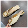 2021 Brand Designer Women Slippers Slip on Mules Flat Heel Casual Shoes British Buckle Slides Wooden Block Heels Summer Footwear DESS3333