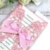 2021 Elegant New 5 * 7 Pink Convites Cartões com fita para casamento Noite noivado de aniversário de aniversário convite