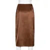 Vintage brązowa spódnica z wysokiej talii żeńska harajuku satyna długa strona dzielona damskie ubrania gotyckie w220314