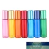 Flaskor 10ml Portable Frosted Färgglada Tjock Glas Roller Essential Oil Perfume Travel Refillable Rollerball Bottle