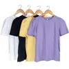 Buff manga curta Mulheres T-shirt de verão simples maciço branco roxo tops tshirt para camiseta Roupa coreana 10090 210510