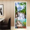3D Beautiful Mountain Waterfall Door Sticker Soggiorno Camera da letto Carta da parati murale impermeabile autoadesiva per pareti Adesivo 3 D 210317