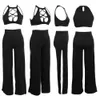 Seksowny 2-częściowy zestaw Kobiety Letnie stroje Turtleck SleevelHollow Out High Split Clubwear Black Top Spodnie Dopasowanie zestawy X0709