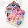 Girls Spring Autumn Children's Clothing Kid's Fashion Sweatshirt Rainbow Stripe Hoodies 201222 106 106 Z2