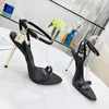 Sandals newest T lock Narrow word band high-heeled sandals 10.5cm women's leather Luxury Designer shoes original box