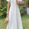 Korean Chic Dress Female Summer Gentle Vintage V-Neck Dark Jacquard Lace-Up Waist Puff Sleeve Party Dress Casual Dress 210515