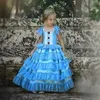 Girl Ball Gown Long Dress 6M-5Y Age Baby Kids Princess Dresses Sling Sleeveless Wedding Party Dress Blue Children Clothes Q0716