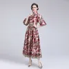 Women's Runway Dresses O Neck Half Sleeves Floral Printed Ruched Elegant Mid Dress Vestidos