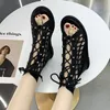 Rimocy Rome Styl Hollow Out Summer Botki Dla Kobiet 2021 Krzyż Pasek Peep Toe Sandals Kobieta Płaskie Obcasy Gladiator Buty