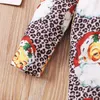 Abbigliamento Set di Natale Bambini Bambini Baby Girls Manica lunga Xmas Cartoon Santa Leopard Stampato Tops + Blare Pants Outfits Verser enfants