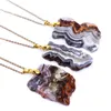 Nieregularny kamienny kamień agat naturalny pozłacane ręcznie wisiorek naszyjniki z łańcuchem klub biżuteria dla kobiet dziewczyna