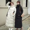 X-Long Parkas Kvinna Vinter Solid Tjock Kvinnors Jacka Hooded Stand Collar Loose Cotton Padded Causal Coat Ladies 210923