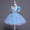 Aplikacja Koronka Tutu Girl Długa Suknia Kwiat Księżniczka Party Dress Dzieci Formalne Ubrania Dzieci Sukienki Dla Dziewczyn Odzież Ślubna 210508