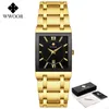 WWOOR Watches Mens Top Brand Luxury Gold Square Wrist Watch Men Business Quartz Steel Strap Waterproof Watch relojes hombre 210329