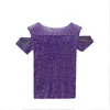 T-shirt Femmes Brillant Coton O-Cou À Manches Courtes Tee Tops Casual Mode Coréenne Tricot Maille Slim Tshirt Femme 210317