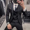 6XL 7XL (Ceketler + Yelek + Pantolon) Erkek Kore Blazers Ince Check İngiliz Takım Elbise Erkekler Üç Parça Düğün Damat Erkekler Elbise X0909