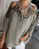 Teelynn lantare långärmad spetsblus skjorta kvinnor vintage blommig chiffong sexig se genom blusar boho strand v nack blusa 210326