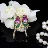 Special Yellow Gold Color Milti Colored CZ Zirconia Stones Cute Lucky Parrot Bird Long Stud Earring for Ladies CZ329 210714