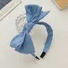 Diadema con lazo estampado a rayas vaqueras, aro para el pelo a la moda para mujer, banda para el pelo con lazo de Color sólido para niña, accesorios para el cabello