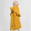 Höst Kvinnor Windbreaker Hooded Long Trench Jacket Spring Casual Green Tunn Coat Loose Yellow Outwear Retractable Midja 210430