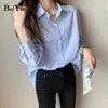 Women's Shirt Long Sleeve Oversized Blouses Casual Striped Cotton Preppy Harajuku Blusas Female Tops Fashion Blue Chic 210506