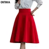 5XL Plus Size Skirt High Waisted s Women White Knä Längd Bottom Pläted Saia Preta Rosa Black Red Blue 210527