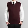 Wysokiej jakości biuro męski sweter bez rękawów człowiek biznesu stałe kolor wełny dziewiarskie kamizelki pulowers y0907