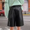 S-4XL мода PU кожаные шорты женская осень осень зима Бермудская эластичная талия свободные пять очков брюки плюс размер 8207 210521