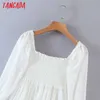 Tangada Mode Frauen Weiße Punkte Dekorieren Langes Kleid Schulterfrei Langarm Urlaub Damen Kleid 8M8 210806
