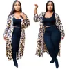 Çita Leopar Baskılı Vintage Maxi Ceket Kadın Moda Uzun Kollu Gevşek Hırka Ceket Sonbahar Kadın Giyim Açık Dikişler 210525