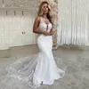 Plaża Sexy Syrenka Suknie Ślubne Głębokie V Neck Scoop Neck Lace Aplikacje Bride Sukienka Otwórz Back Country Style Style Bridal Gown Vestido de Novie Custom Made