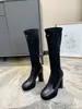 Waterproof platform women's knee high boots color blocking design leather material multi-color selection size 34-42