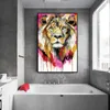 動物水彩画 - 油絵抽象ライオンキャンバスポスターとプリントスカンジナビアの壁写真寝室装飾クアドロス