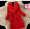Fauxの毛皮のコートの女性秋冬ロングジャケット女性のカジュアルな厚い暖かいフェイクの毛皮の襟コートスリム特大の服5xl 210817