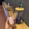 2021 Starbucks-mokken roze Sakura grote capaciteit glazen begeleidende beker met rieten bekers