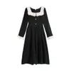 ROBE ETE FEMME Jesień Koreański Elegancki Vintage Czarny Długie Dress Moda Rękaw Party Vestidos Odzież damska 210514