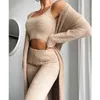 3 Piece Women's Knitted Tracksuits 2020 Autumn Vest Coat Trousers Set Lounge Wear Fashion Tops Pants Solid Fleece Cardigan Y0625