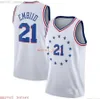 100% Cousu Joel Embiid # 21 Maillots de basket-ball pour hommes BLANC BLEU ROUGE Pas cher Hommes Femmes Maillot Jeunesse XS-6XL