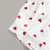 Women Pajama Heart Print Sleepwear Satin Camisole Pajamas Set Ruffled Shorts Lingerie Sleeveless Nightwear Sexy V Neck Home Suit Q0706