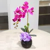 Qualidade superior toque borboleta orquídea vaso conjunto artificial hortênsia flores de seda bonsai plantas pote cultura casamento decoração casa decor2062859