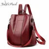 Anti-theft leather backpack women vintage shoulder bag ladies high capacity travel backpack school bags girls mochila feminina 210922