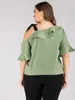 The Ruffled Blouse Women's Shirts One Shoulder Short Sleeve Oregelbunden Off-Shoulder Shirt With Ruffles Puff Sleeves Big Plus Size Women Tops