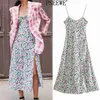 Floral Slip Long Dresses Woman Summer Spaghetti Strap Backless Sexy Women Side Slit Holiday Beach 210519