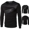 DIMUSI Leather Patchwork Hoodies Men Zipper Decoration Long Sleeve Sweatshirt Tops Men's Leisure Hoodie Clothes 4XL 5XL,TA233