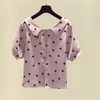 Camicia per camicetta stampa a cuore di moda peter pan -collare tops tee estate casual ladies top donne donne a manica corta busas pullover x0521