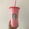 2022 Starbucks 24 unz/710 ml plastikowe kubki kubka wielokrotnego użytku przezroczyste picie Płaskie dolne filar Kształt Słaska Kubki Kubek Nowy gorący produkt do fabrycznej sprzedaży Bezpośrednia ABMB