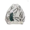 FOJAGANO MENS Harajuku Moda Sweater Hip-Hop Streetwear Dinossauro Desenhos Animados Pulôver O-pescoço Oversize Casal Casual Masculino 211008